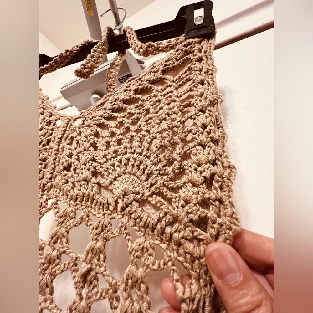 Fashion Nova NEW Tan Crochet One Piece